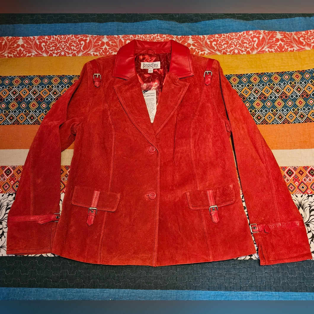 New Bradley Bayou Genuine Leather Suede Red Jacket L